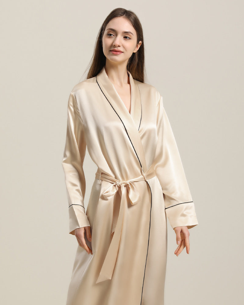 Silksilky Women's Silk Robe with Nightgown Mulberry Silk Nightwear
