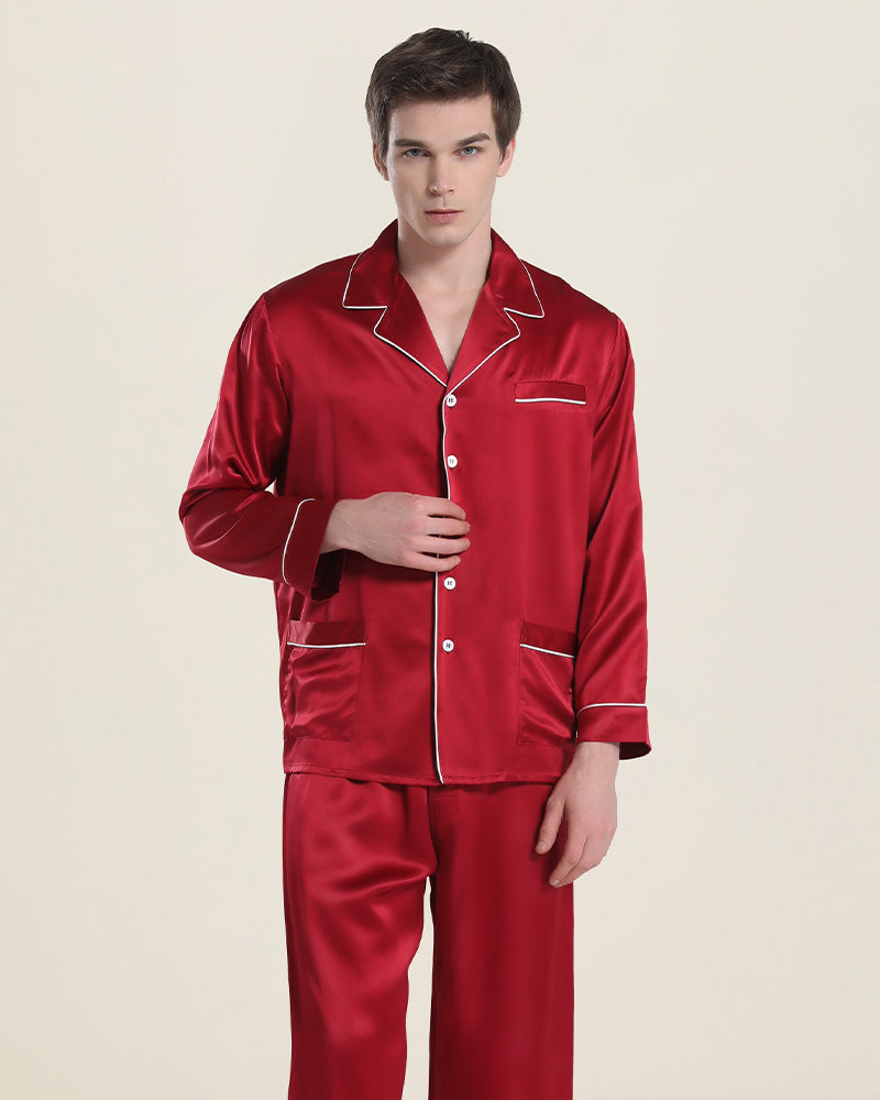 100% Silk Pajamas for Men Soft 22MM Real Mulberry Silk Sleepwear Mens ...