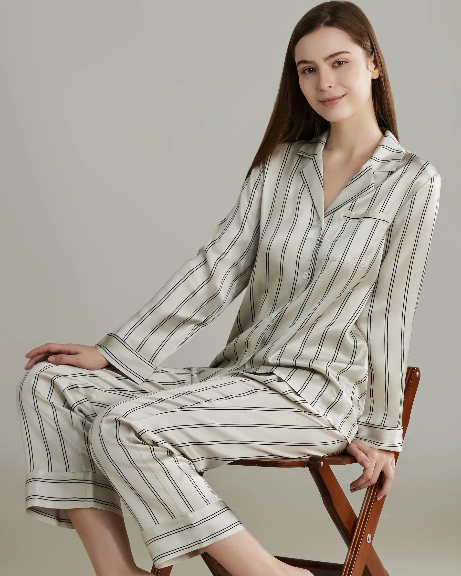 Classic Striped Silk Pajamas Set