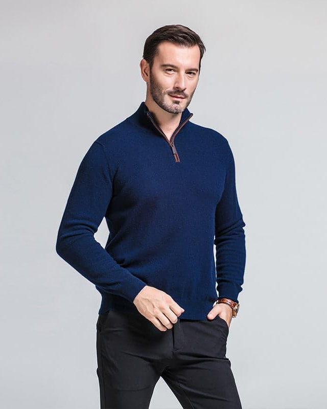 Men's Cashmere Quarter Zip Pullover, Navy