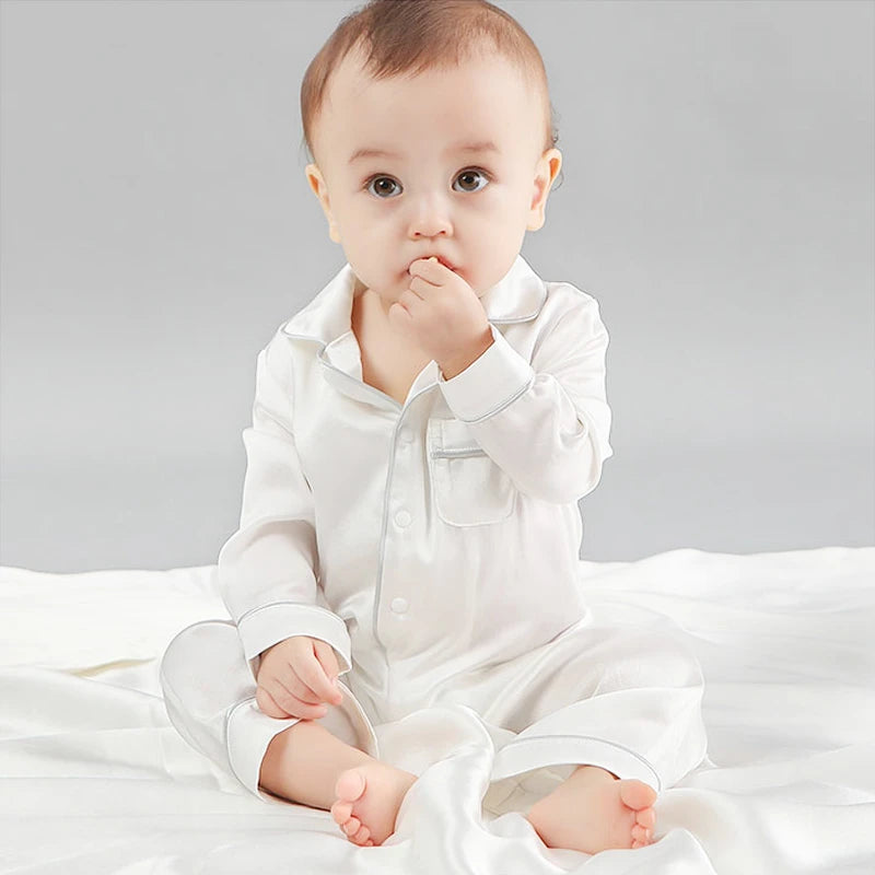 Daisysilk Infant Baby One Piece Silk Pajamas Rompers Silk Button Down Short Sleeve Jumpsuit Pjs Newborn Boy Gril Sleepwear DAISYSILK