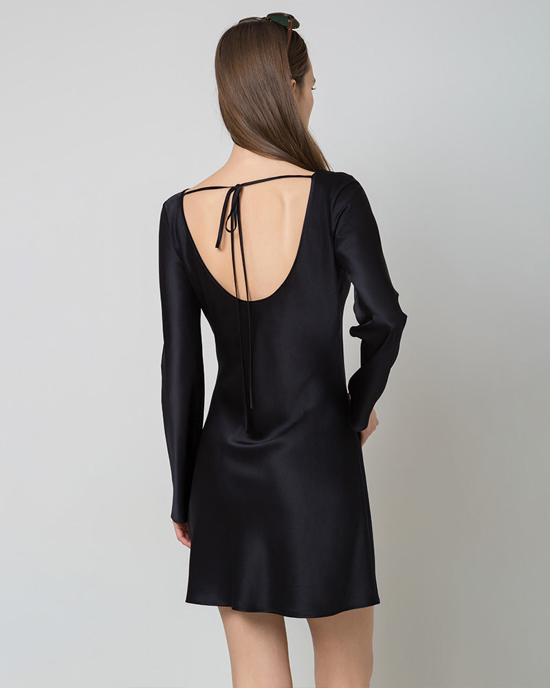 Women Mini Silk Dress Open-Back Long Sleeve Dresses for Wedding Guest