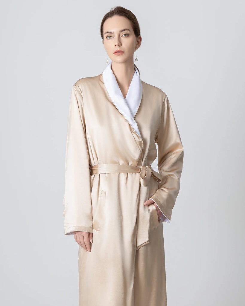 Side Robe Silk and Velvet Reversible Robe Women's Silk Full-length Robe with ...