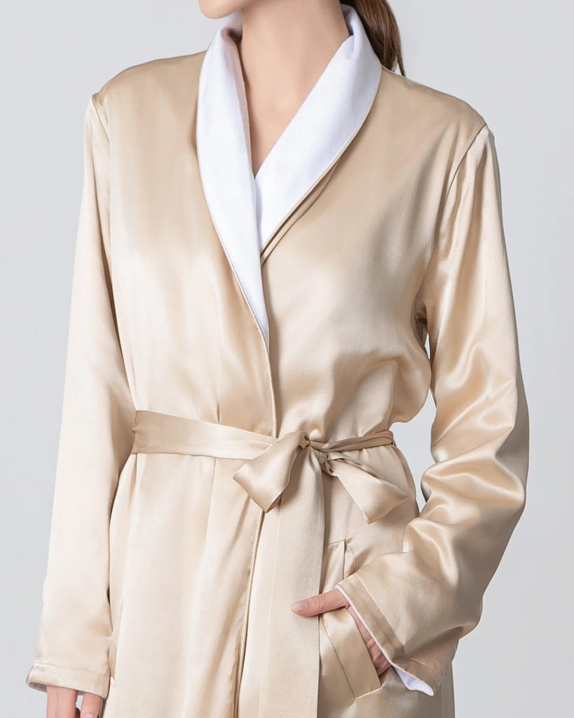 Reversible Satin Robe Silk and Velvet Reversible Robe Women's Silk Full-length Robe with ...