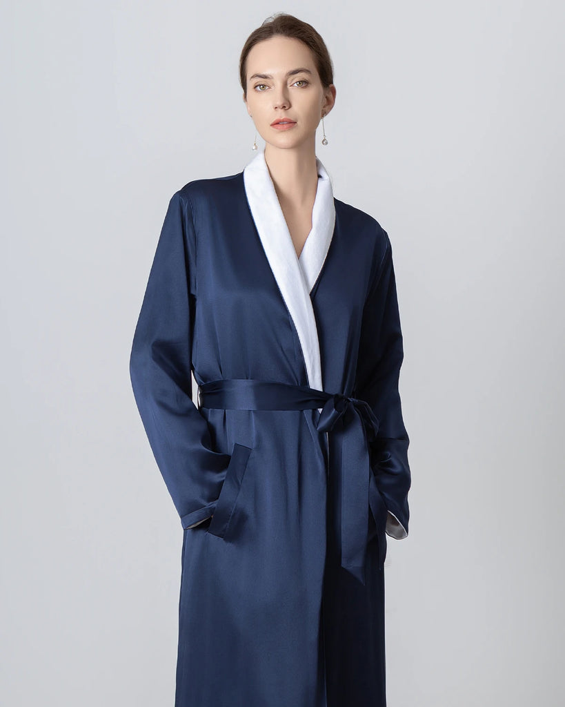 Silk and Velvet Reversible Robe Women's Silk Full-length Robe with ...