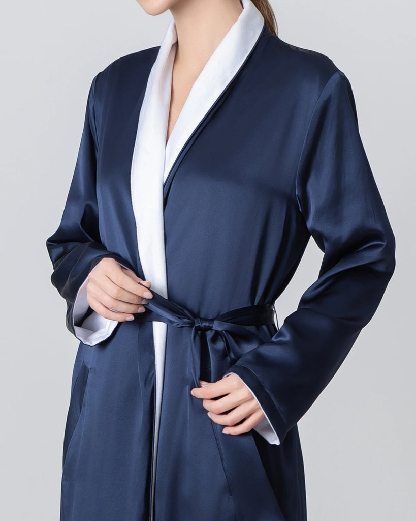 Silk and Velvet Reversible Robe Women's Silk Full-length Robe with ...