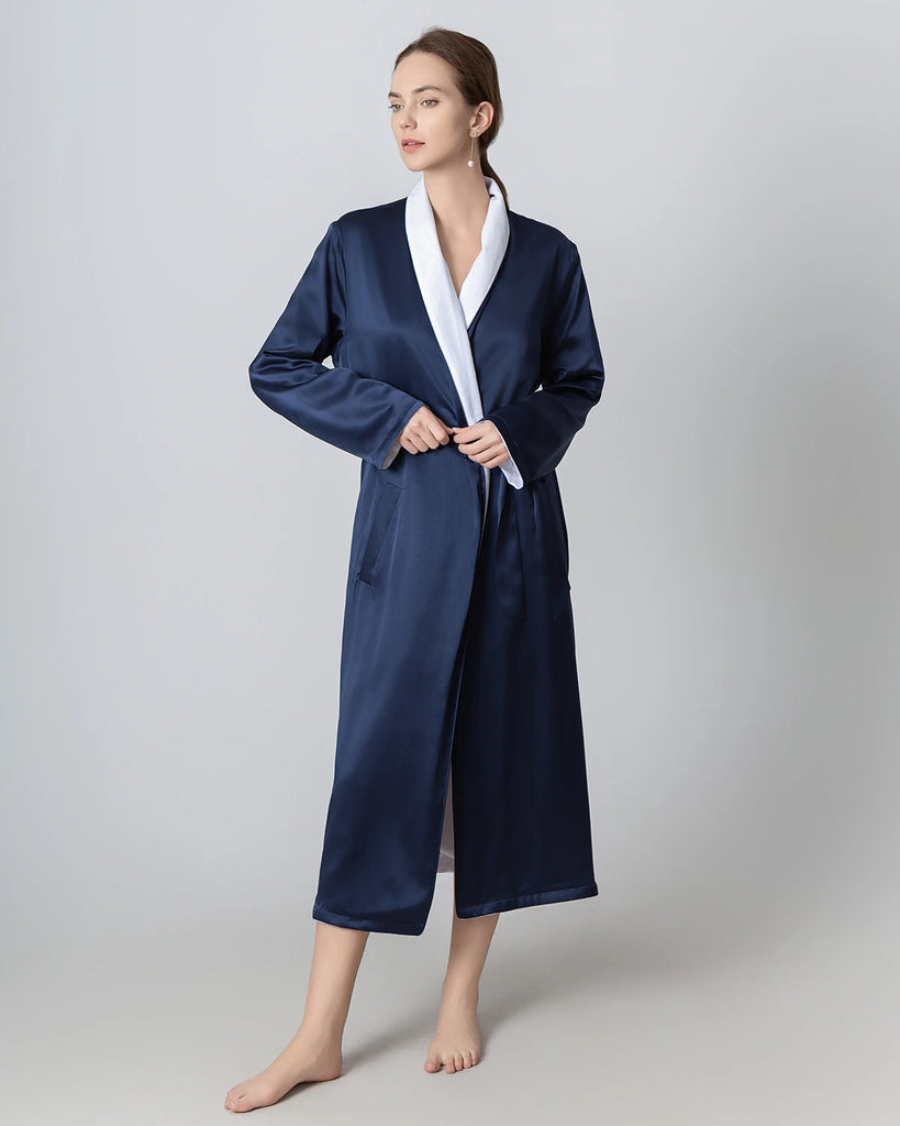 Silk and Velvet Reversible Robe Women's Silk Full-length Robe with ...