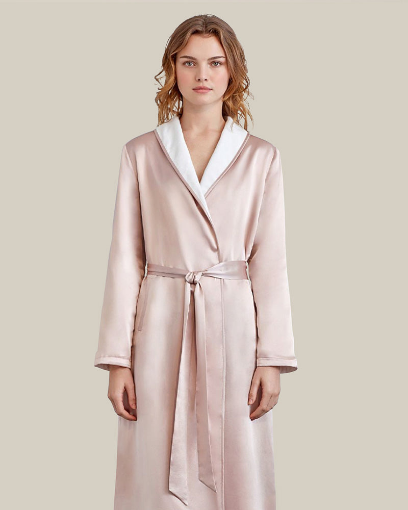Silk and Velvet Reversible Robe Women's Silk Full-length Robe with ...