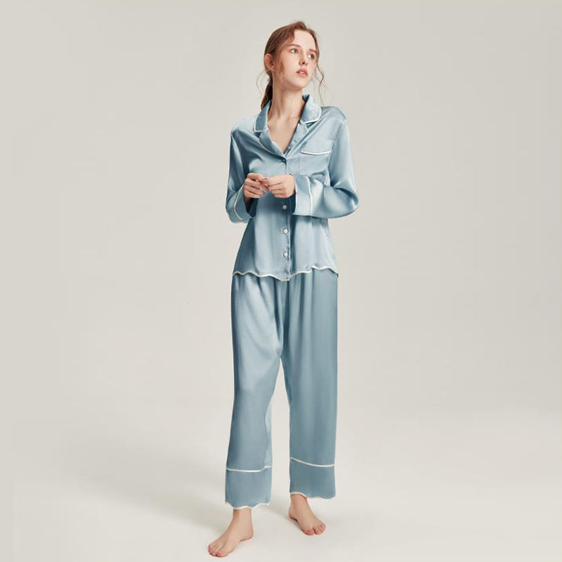 Washable Silk Pajamas Set for Women Haze Blue